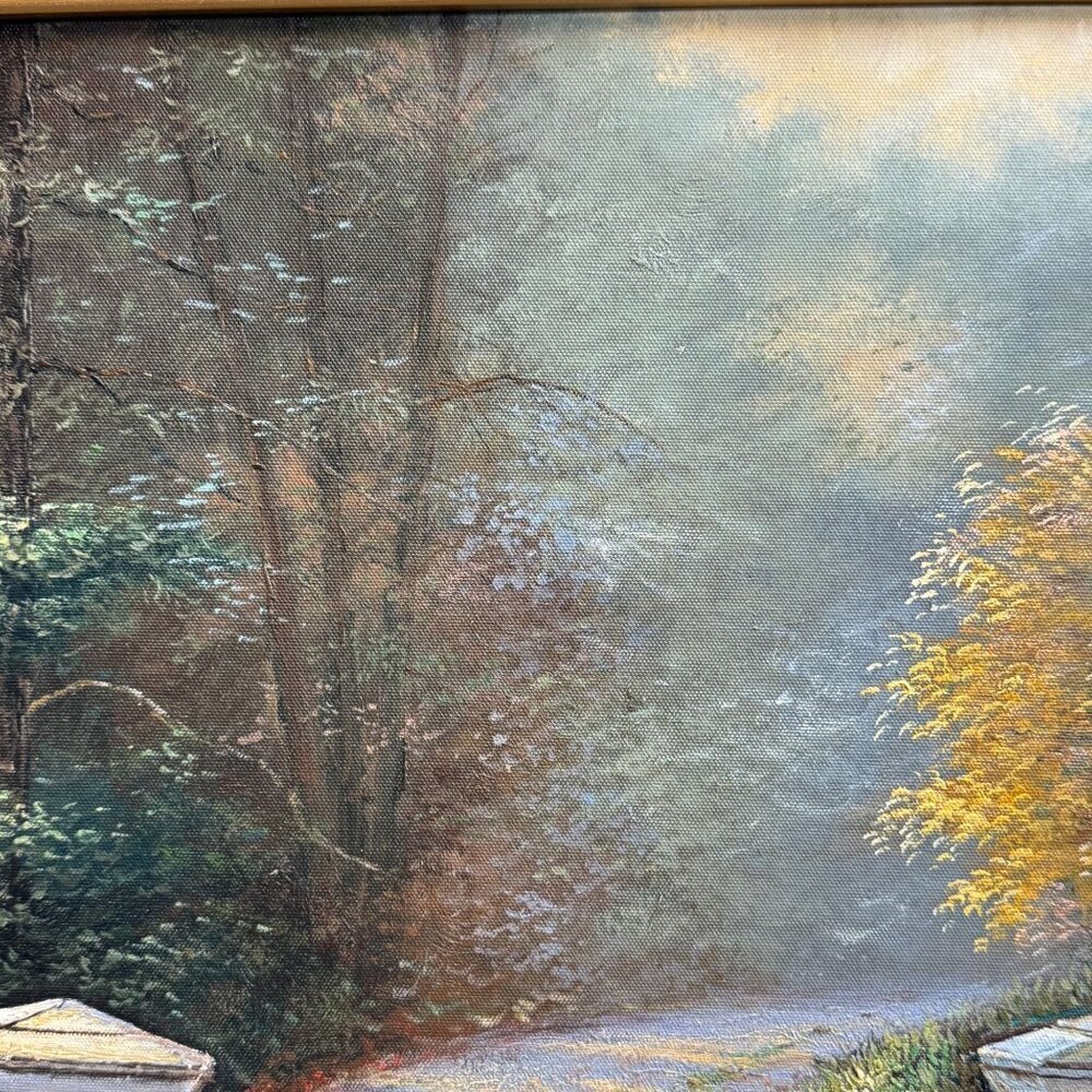Acrylic Painting Inspired by Thomas Kinkade's The Autumn Gate Canvas 28" x 24" - Picture 7 of 16